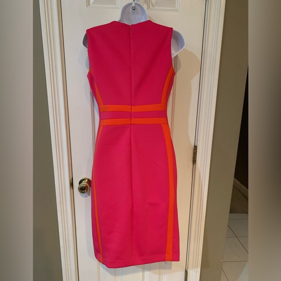 Calvin Klein Dress Pink Orange NWT $134 Color Block Pinstripe Slimming Summer - Picture 5 of 9